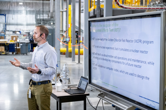 TerraPower employee giving a presentation on MCFR